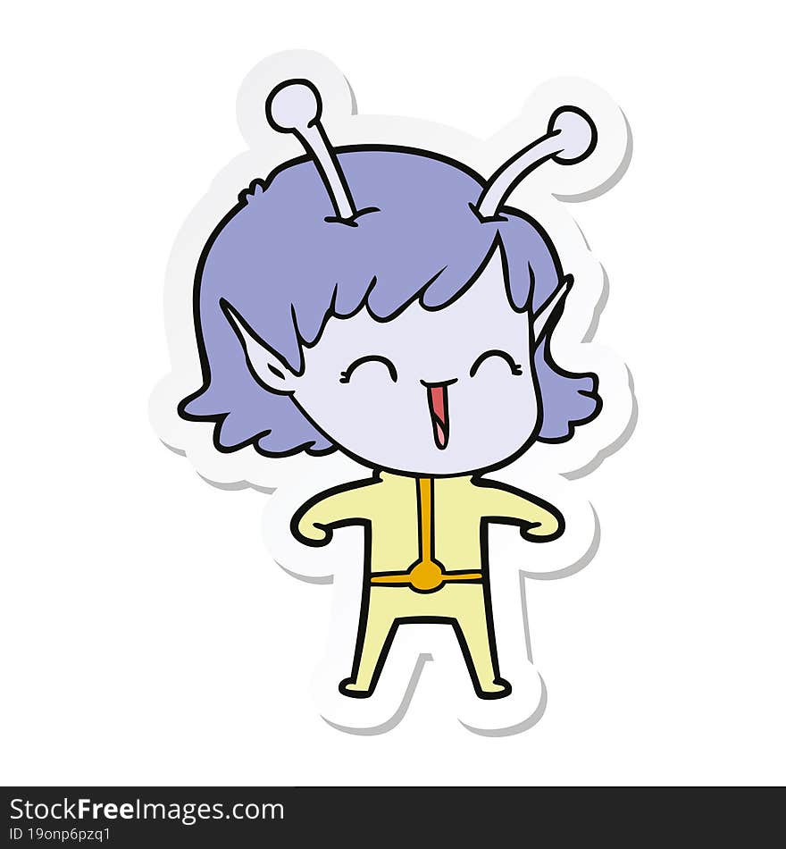 Sticker Of A Cartoon Alien Girl Laughing