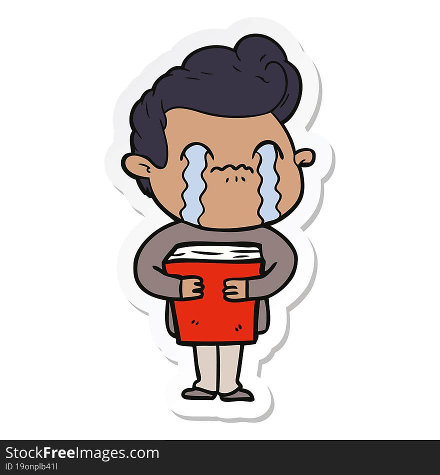 sticker of a cartoon man crying