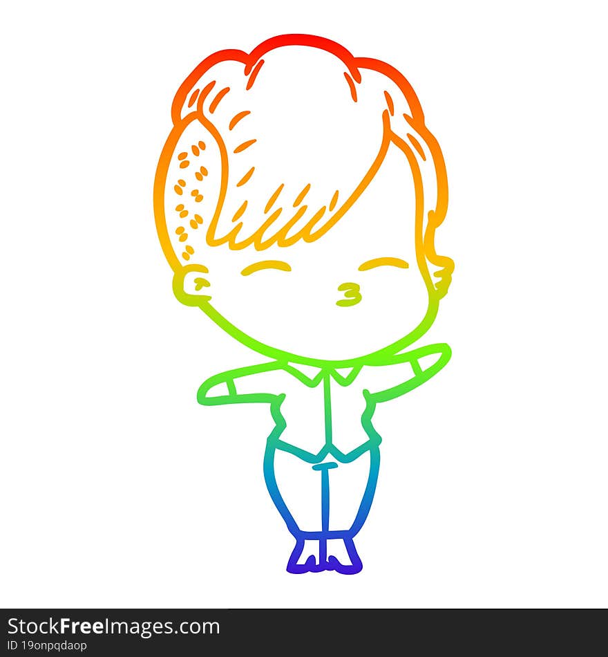 rainbow gradient line drawing cartoon squinting girl