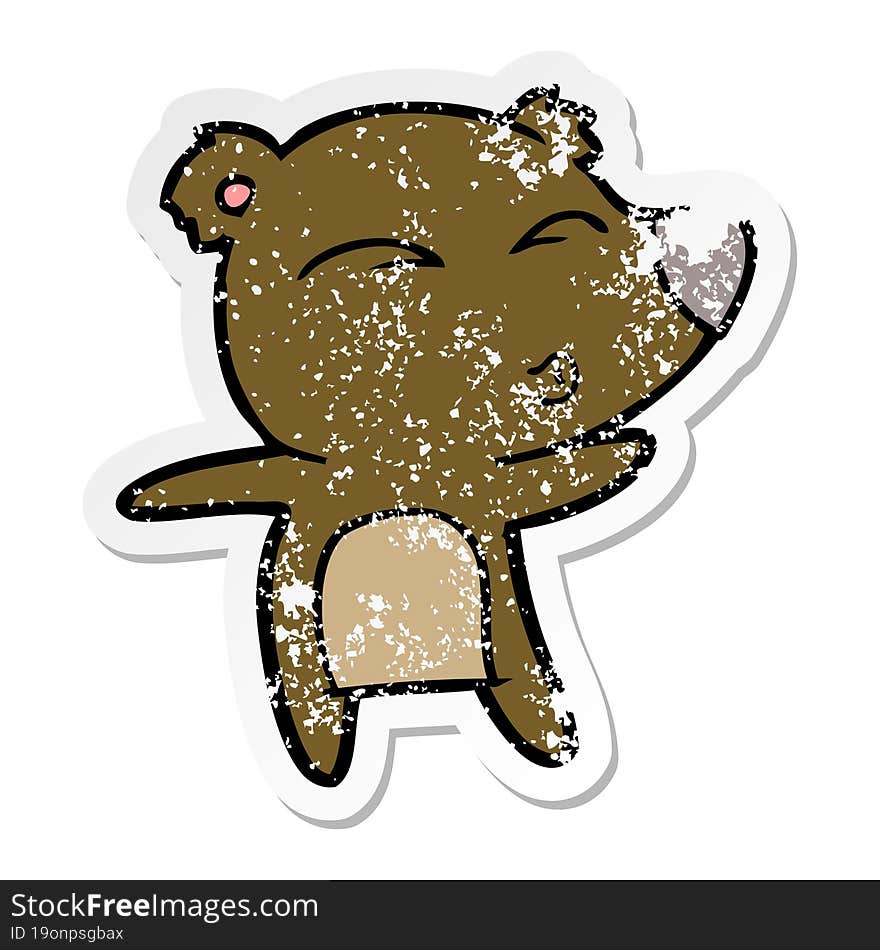 distressed sticker of a cartoon whistling bear