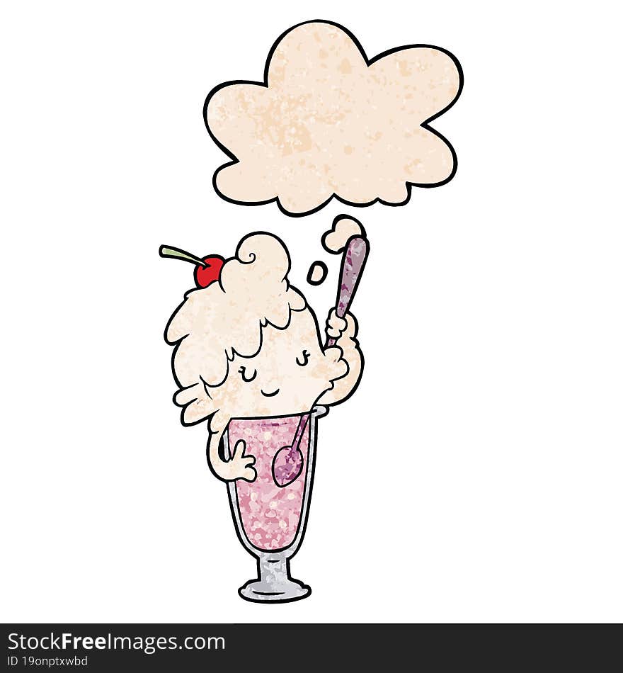 cartoon ice cream soda girl with thought bubble in grunge texture style. cartoon ice cream soda girl with thought bubble in grunge texture style