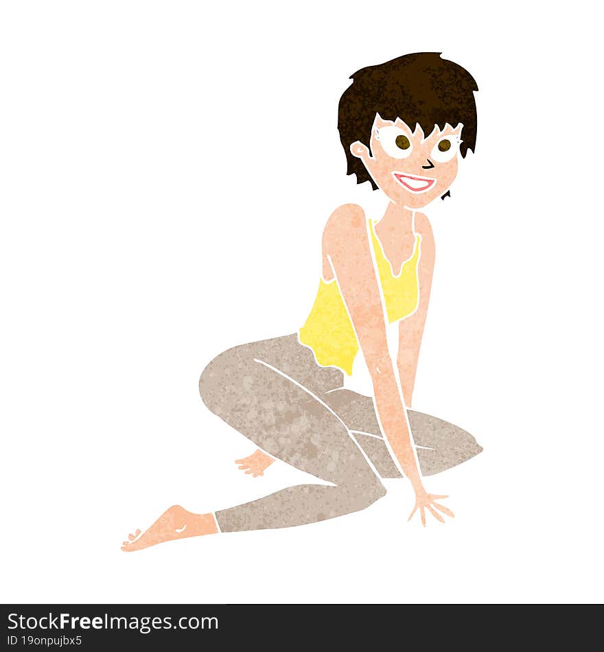 cartoon happy woman sitting on floor