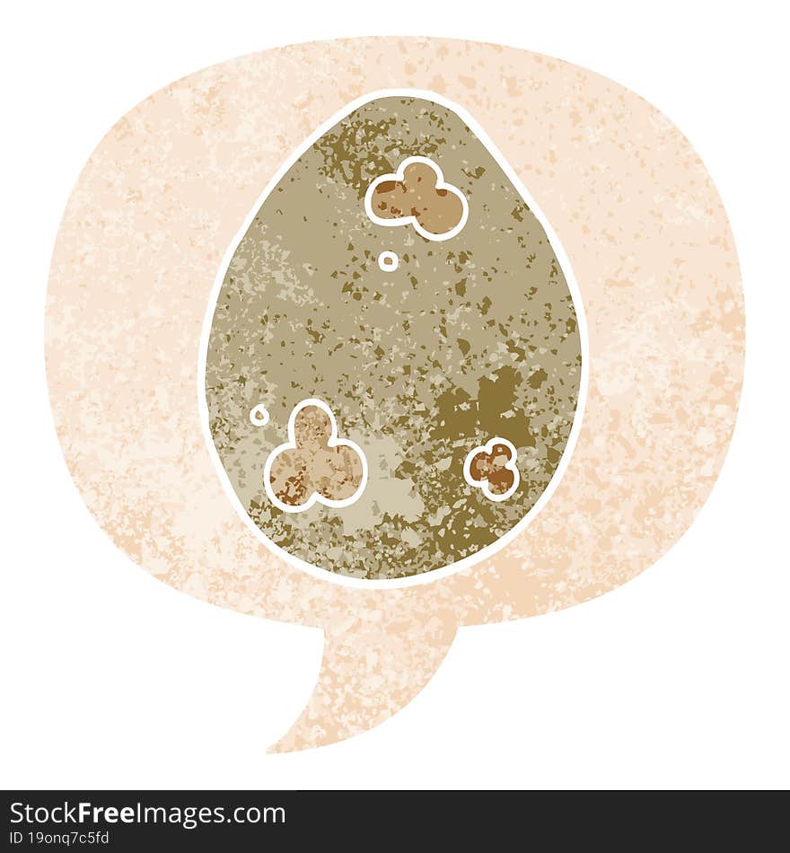 cartoon egg and speech bubble in retro textured style