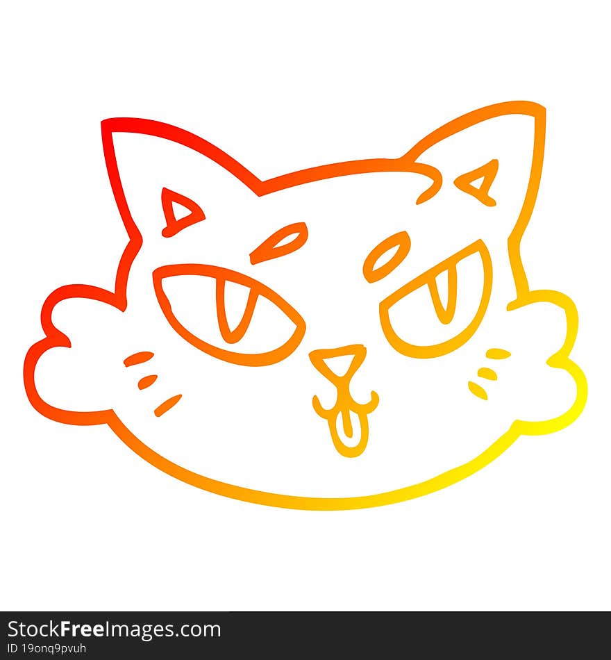 warm gradient line drawing of a cartoon cats face