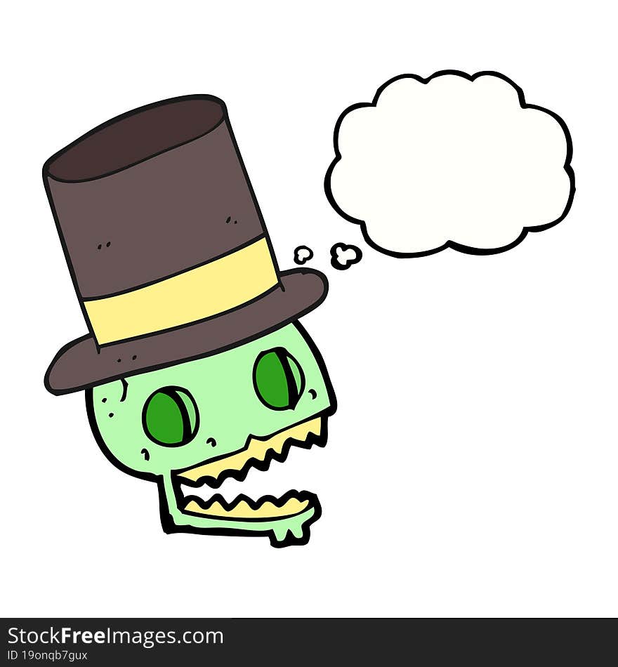 thought bubble cartoon laughing skull in top hat