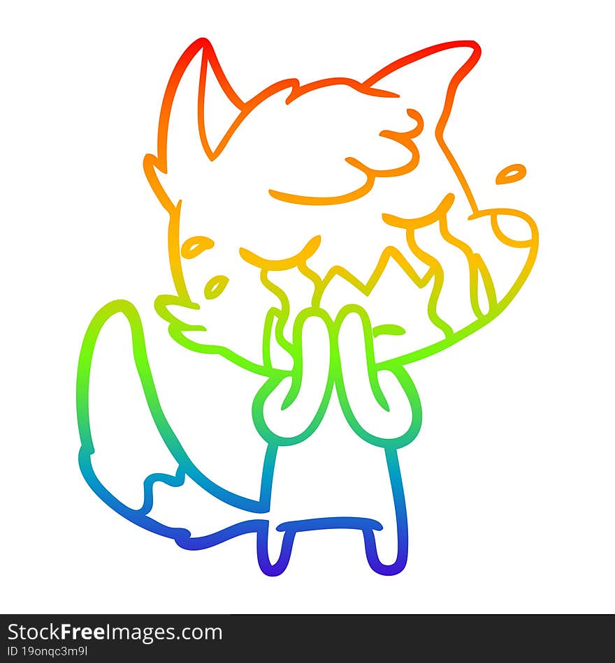 Rainbow Gradient Line Drawing Crying Fox Cartoon