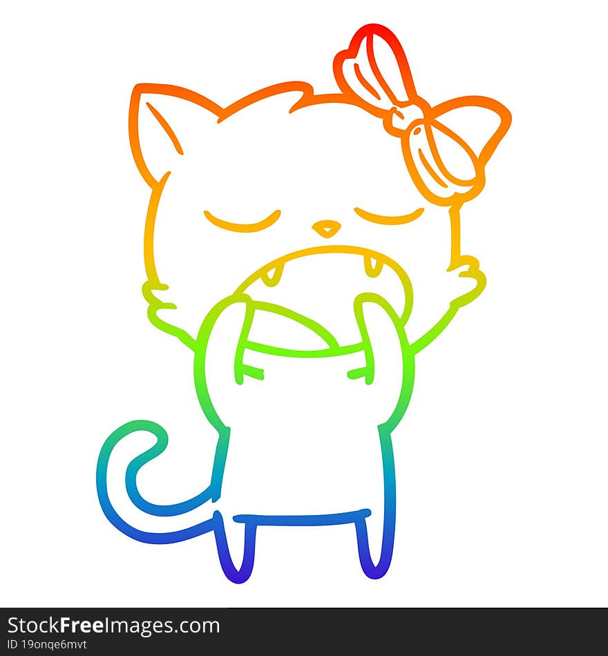 rainbow gradient line drawing cartoon yawning cat