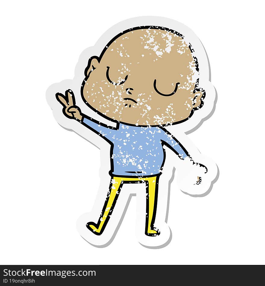 distressed sticker of a cartoon bald man