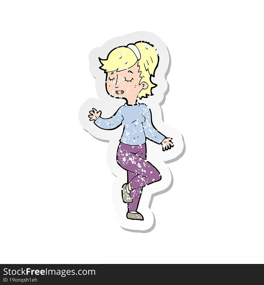 Retro Distressed Sticker Of A Cartoon Dancing Woman