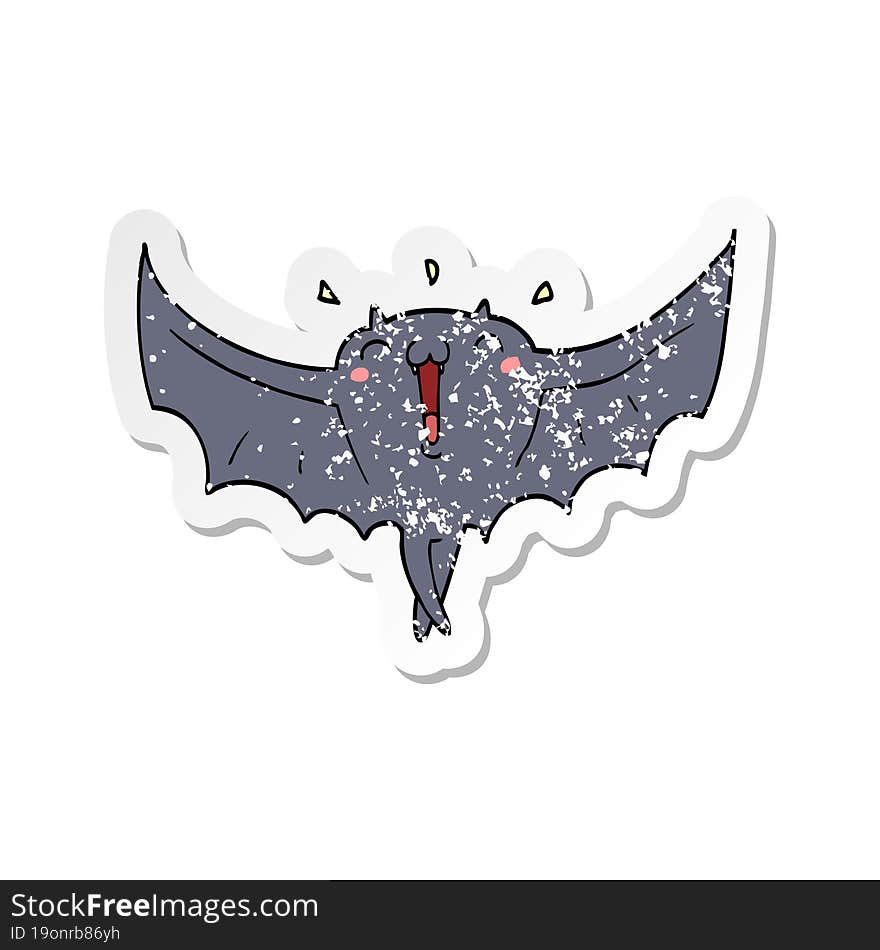 Distressed Sticker Of A Cartoon Happy Vampire Bat