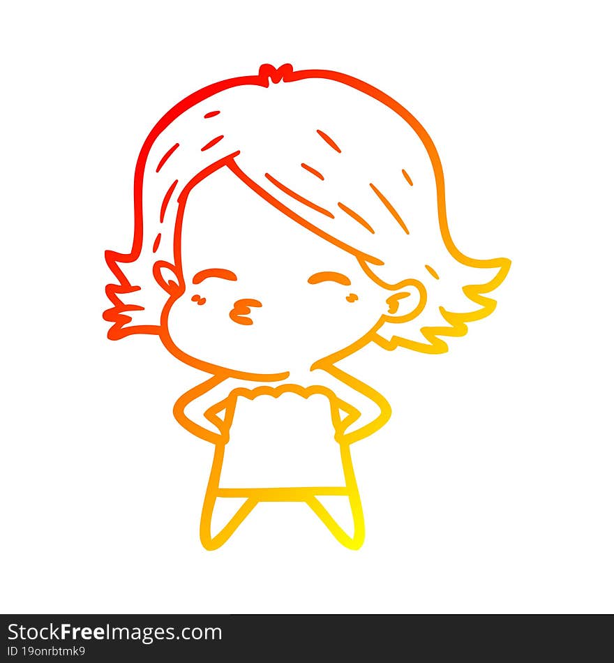 warm gradient line drawing of a cartoon woman