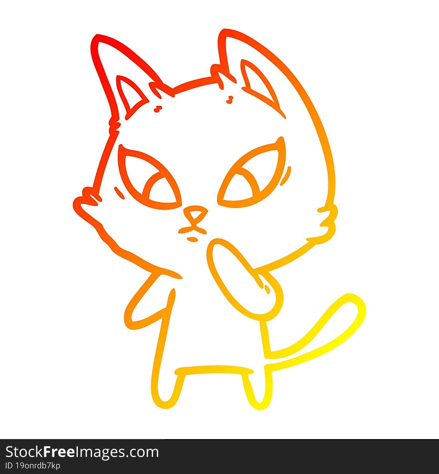 warm gradient line drawing of a confused cartoon cat