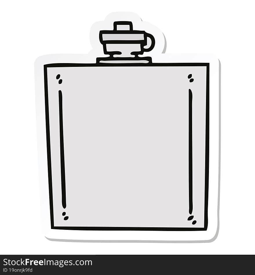 Sticker Of A Quirky Hand Drawn Cartoon Hip Flask