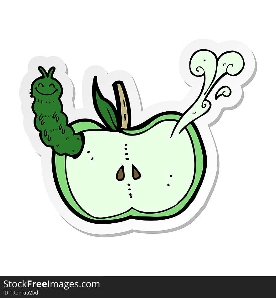 Sticker Of A Cartoon Apple With Bug