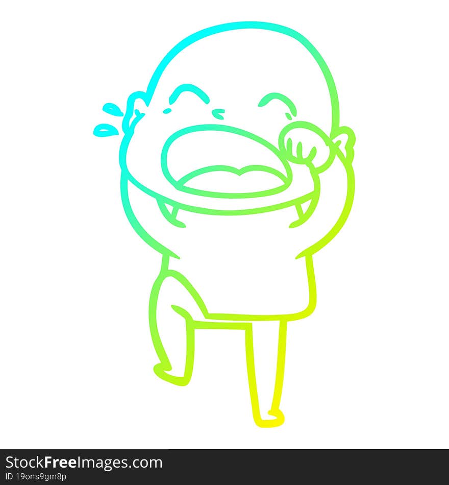 cold gradient line drawing of a cartoon shouting bald man