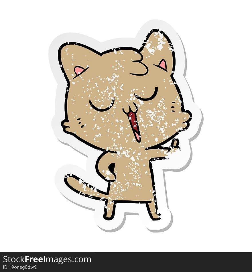 distressed sticker of a cartoon cat singing