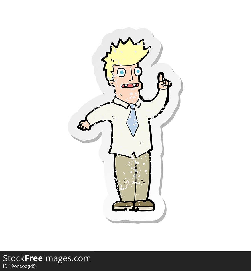 Retro Distressed Sticker Of A Cartoon Man With Idea