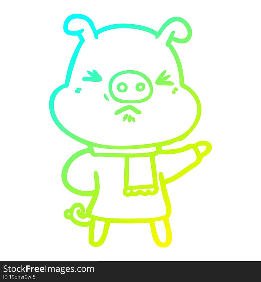 cold gradient line drawing cartoon angry pig