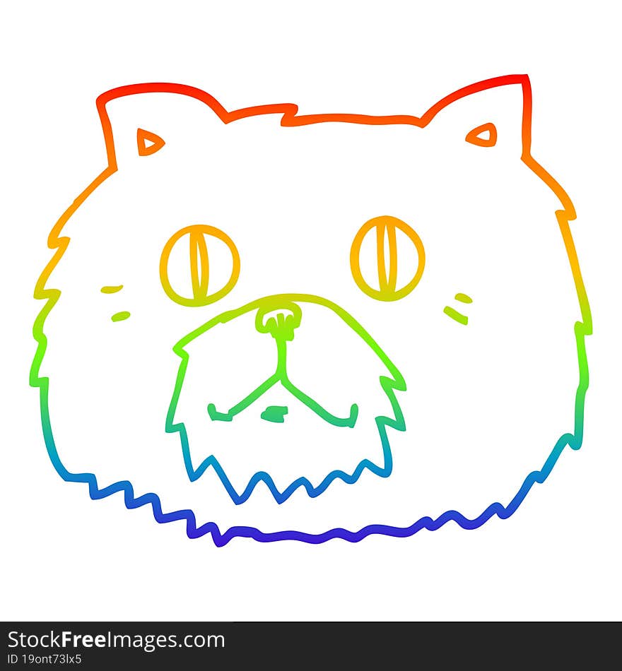 rainbow gradient line drawing of a cartoon cat face