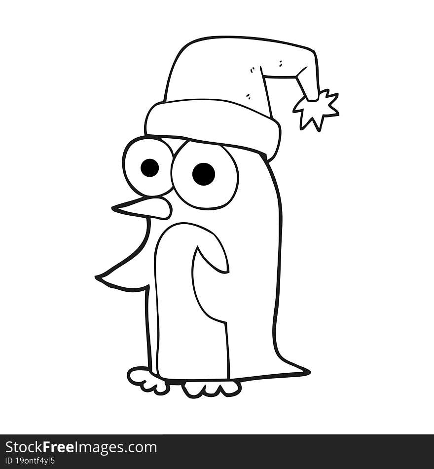 black and white cartoon christmas penguin