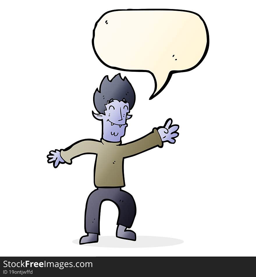 Cartoon Happy Vampire Man With Speech Bubble