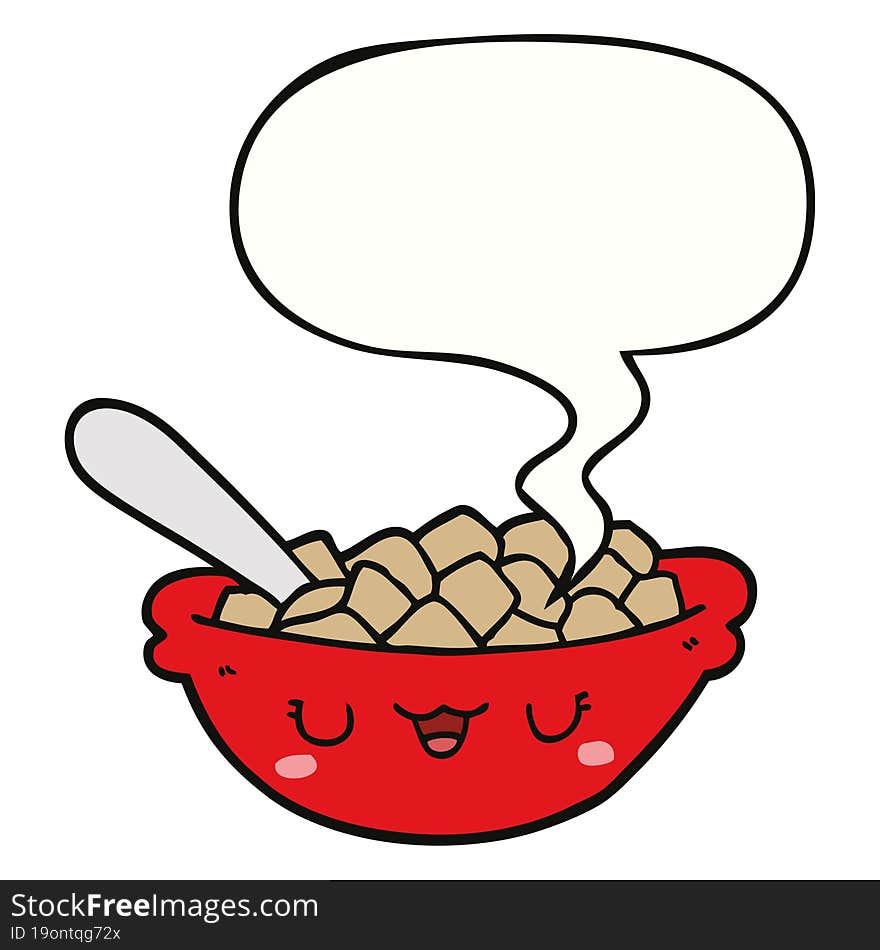 cute cartoon bowl of cereal and speech bubble