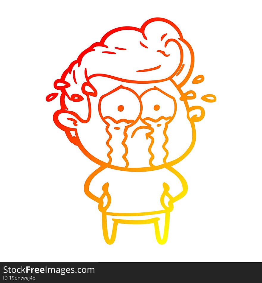 Warm Gradient Line Drawing Cartoon Crying Man