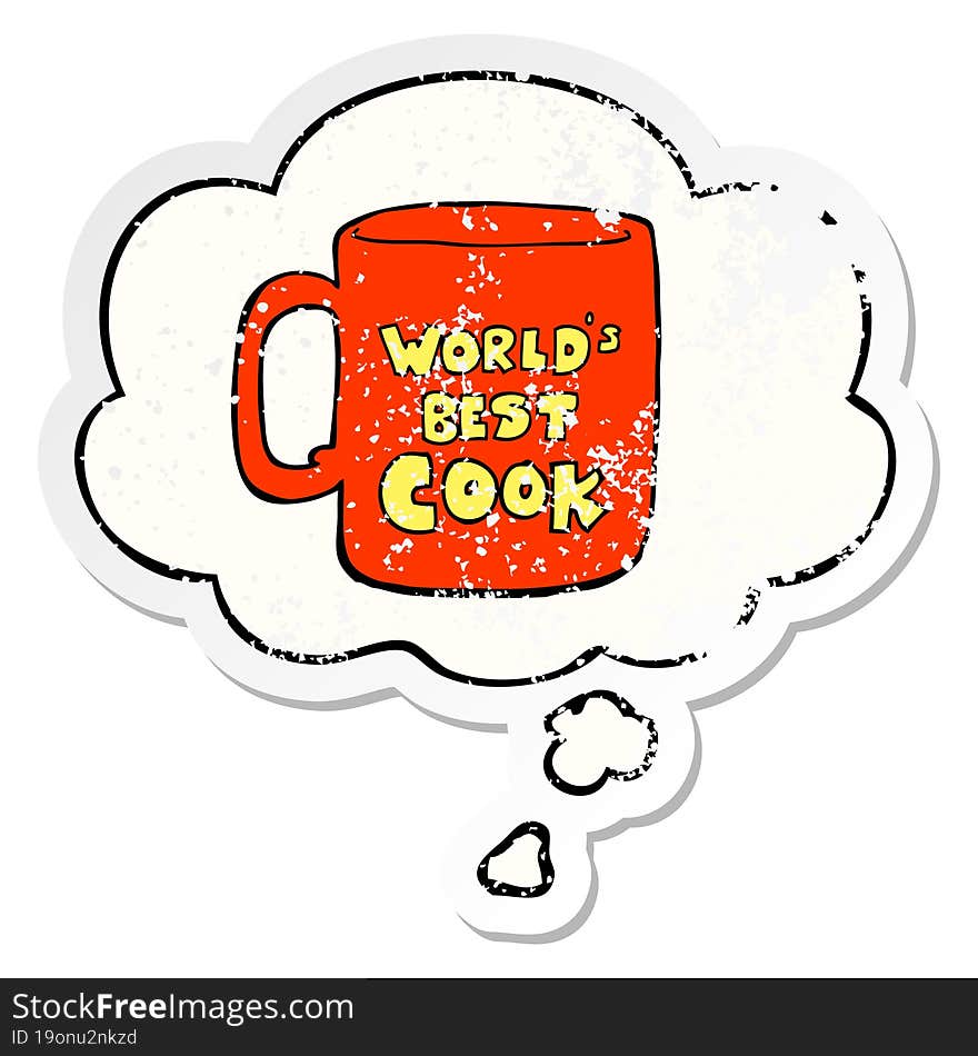 worlds best cook mug with thought bubble as a distressed worn sticker