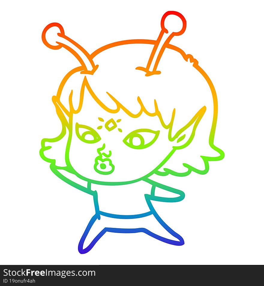 rainbow gradient line drawing pretty cartoon alien girl