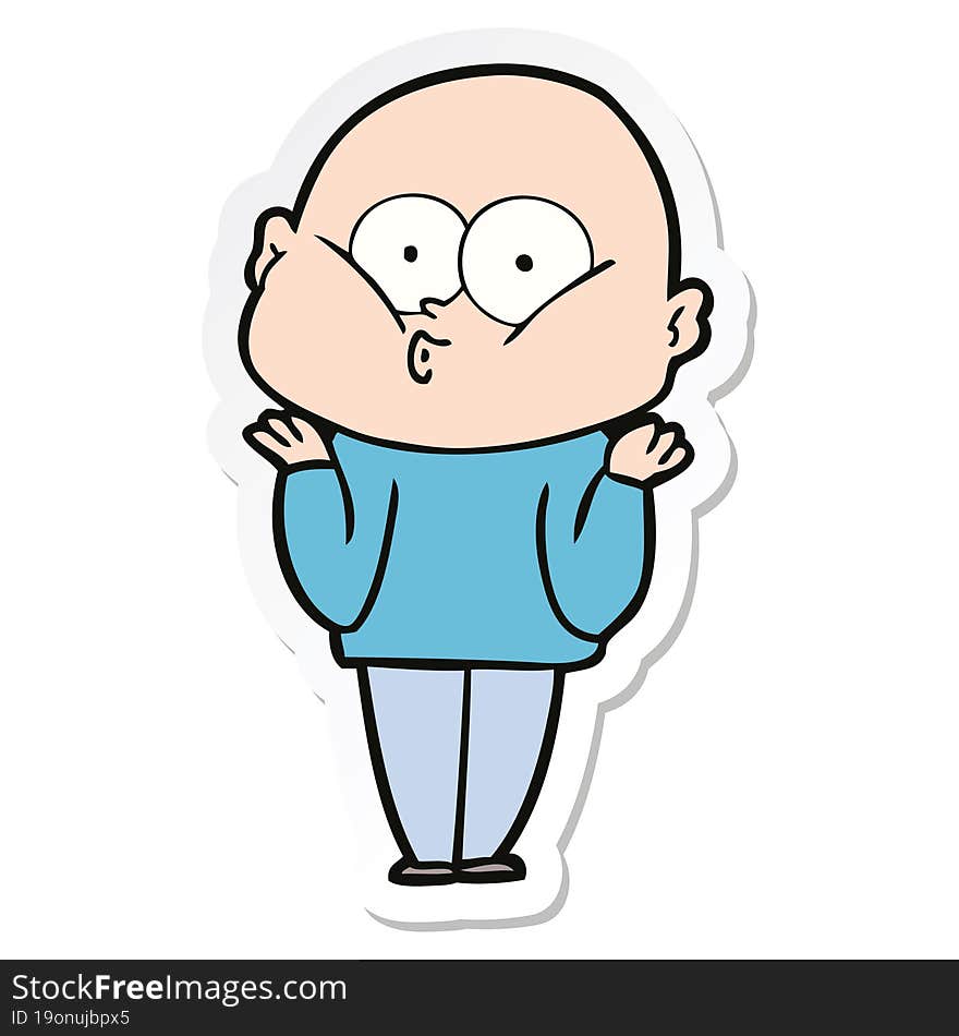 Sticker Of A Cartoon Bald Man Staring