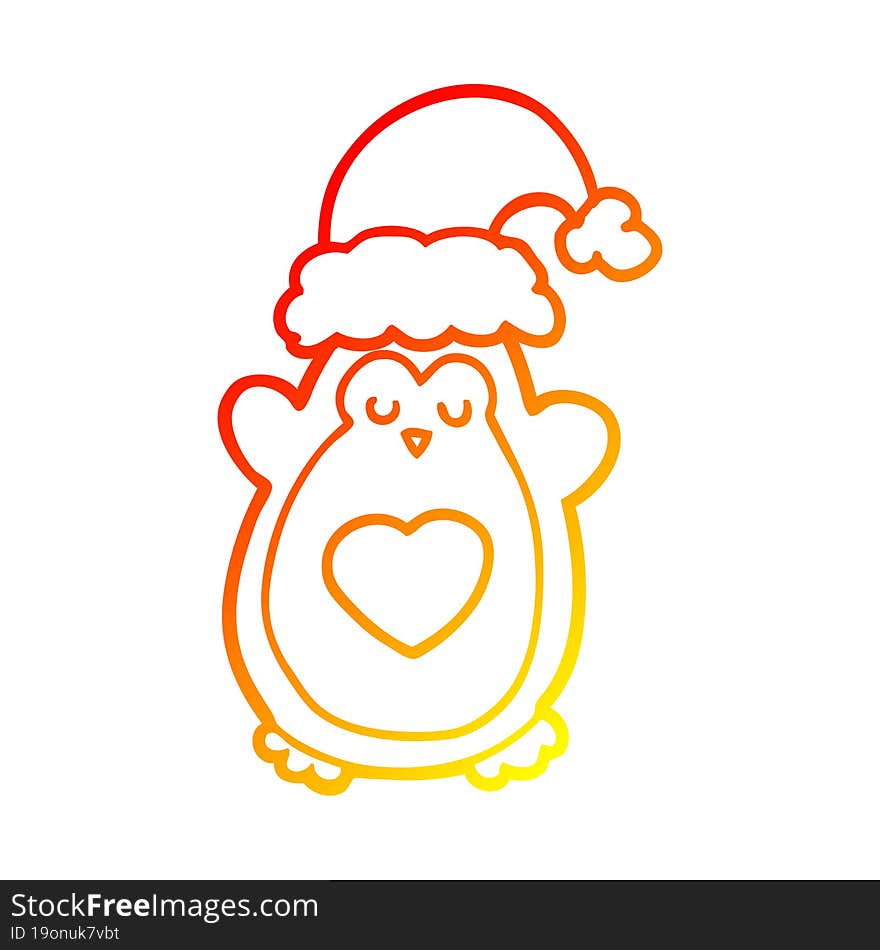 warm gradient line drawing cute christmas penguin