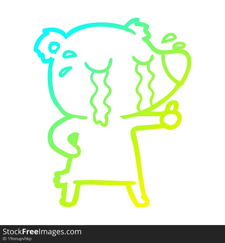 cold gradient line drawing cartoon crying bear