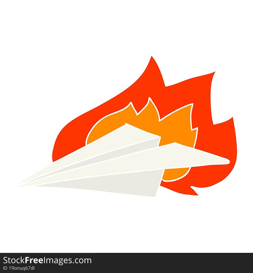 flat color style cartoon burning paper airplane