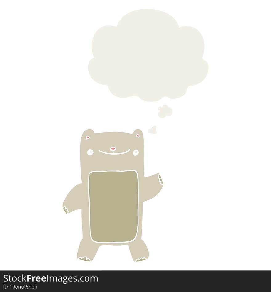 cartoon teddy bear with thought bubble in retro style