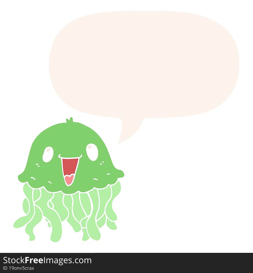 cartoon jellyfish and speech bubble in retro style