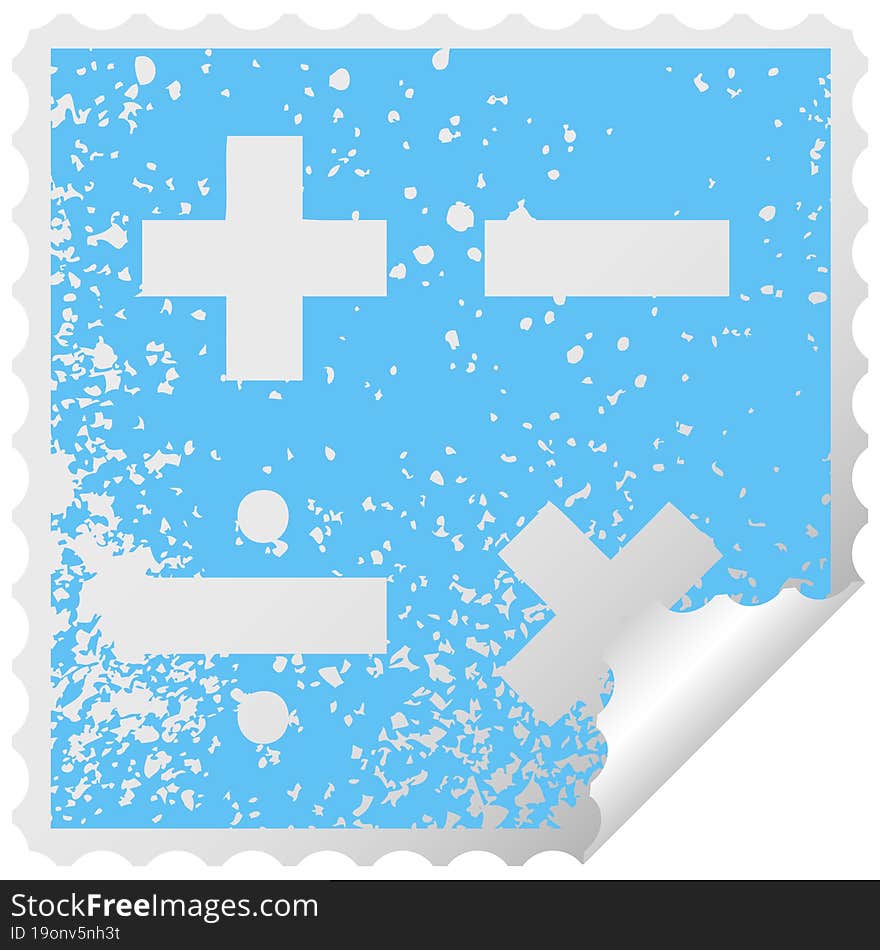 distressed square peeling sticker symbol of a math symbols