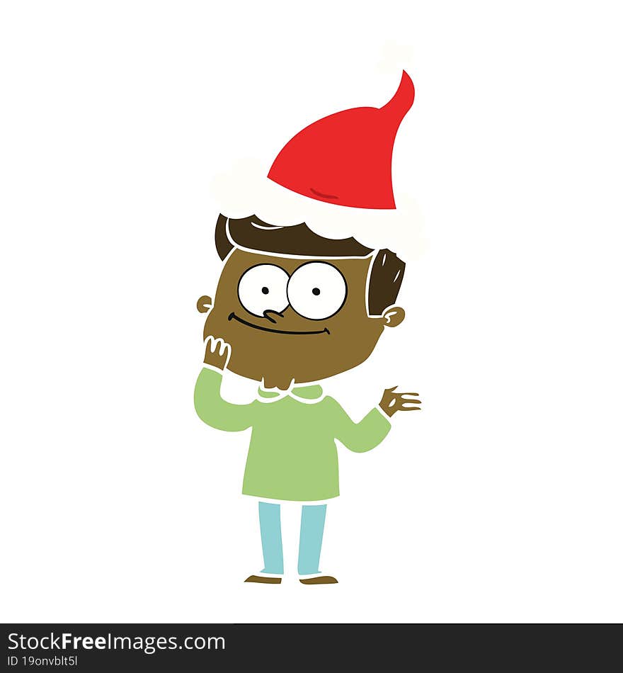 Flat Color Illustration Of A Happy Man Wearing Santa Hat