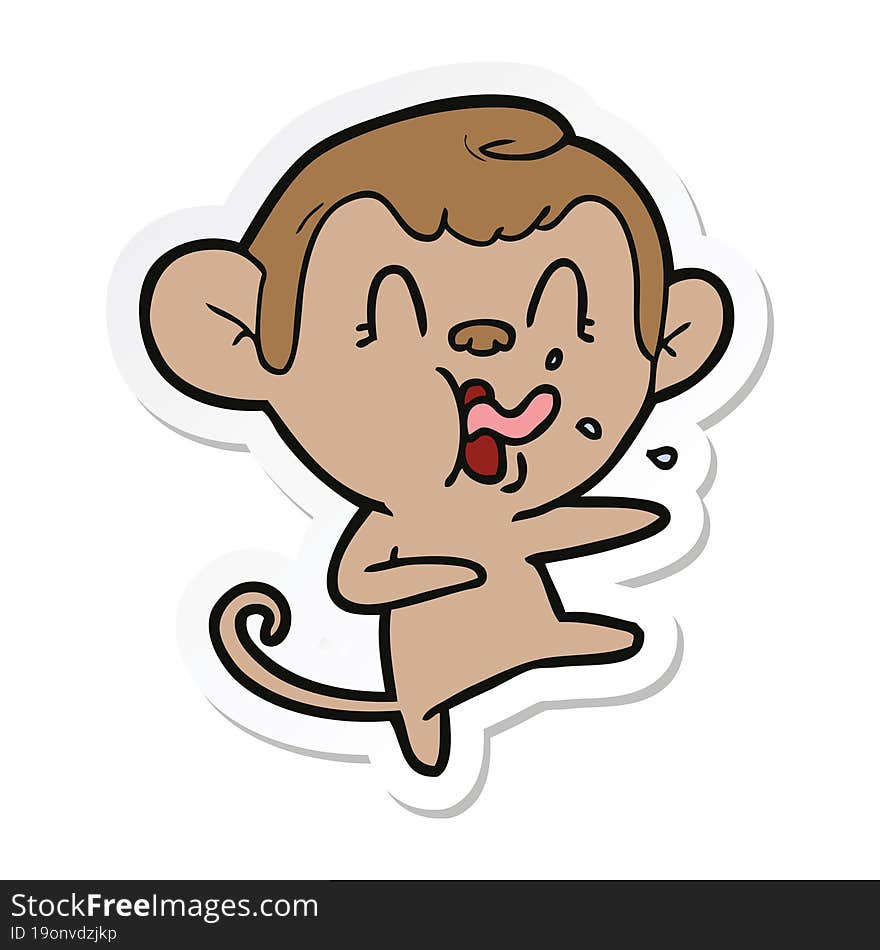 Sticker Of A Crazy Cartoon Monkey Dancing