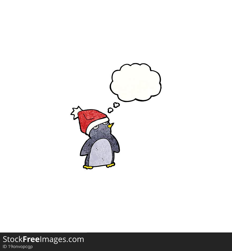 cartoon penguin with thought bubble