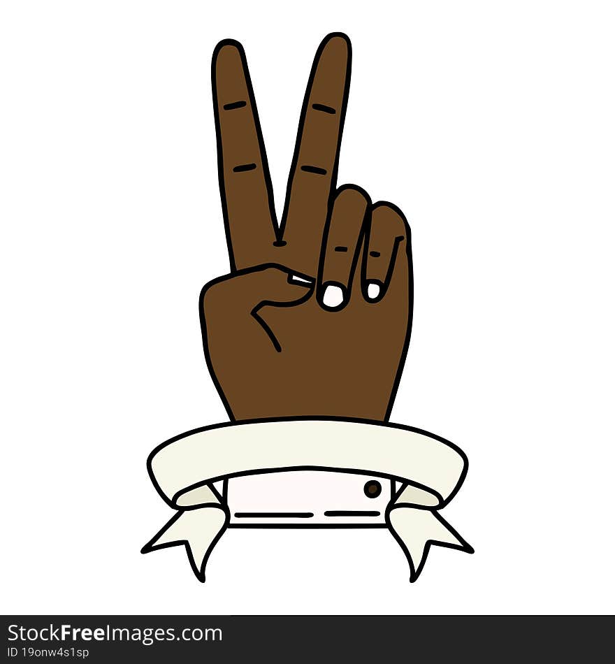 peace two finger hand gesture with banner illustration