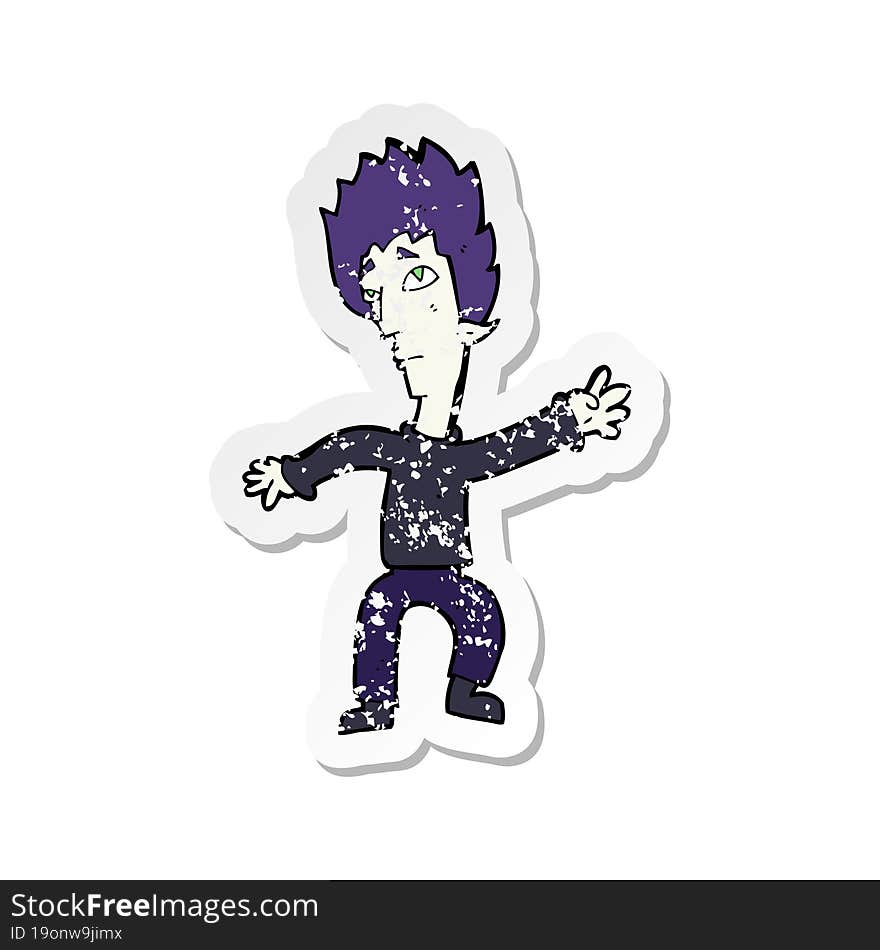 Retro Distressed Sticker Of A Cartoon Vampire Man