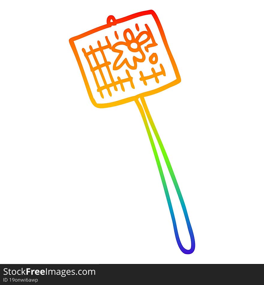 rainbow gradient line drawing of a cartoon fly swatter