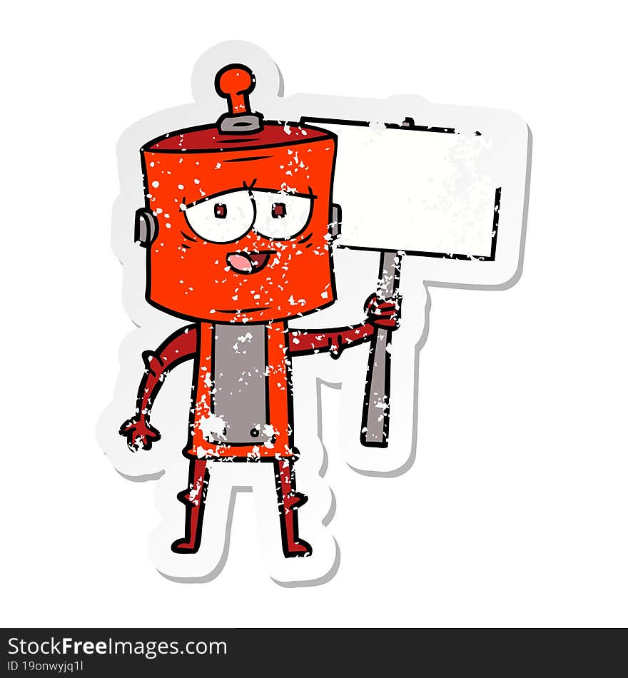 distressed sticker of a cartoon robot