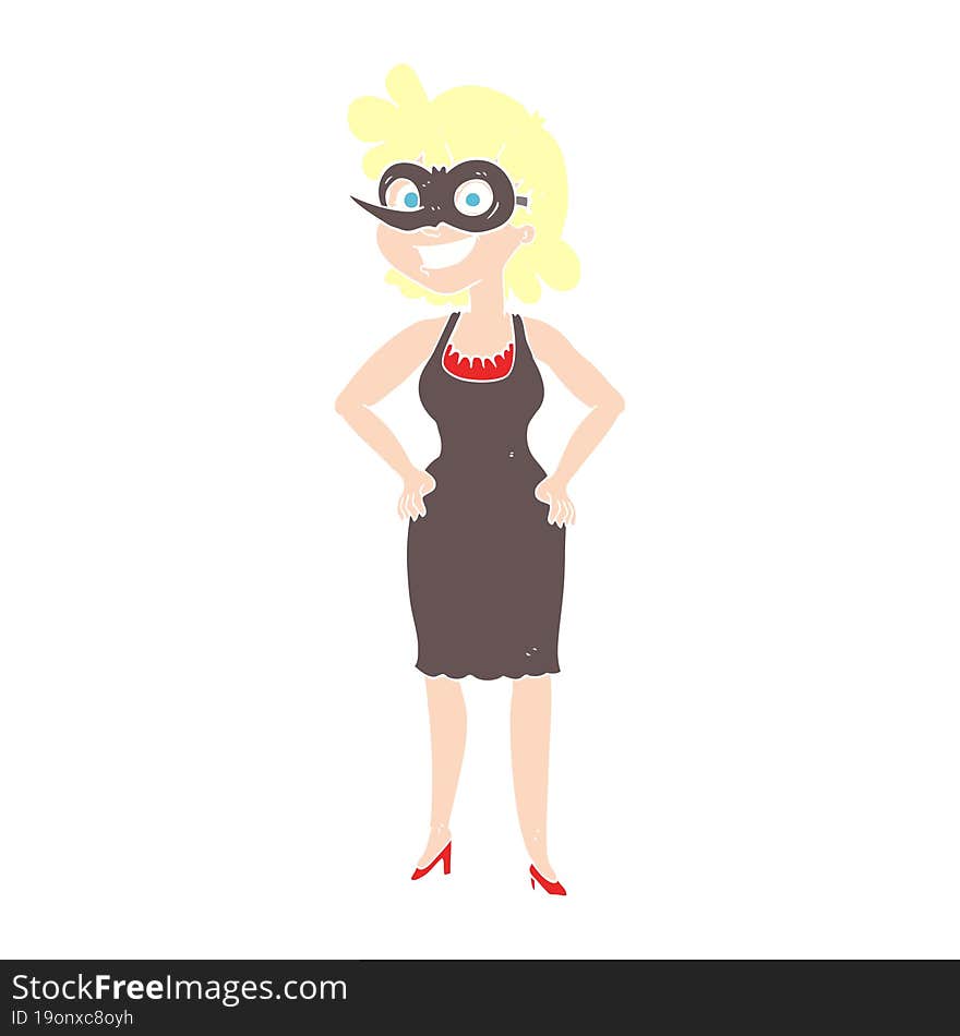 Flat Color Illustration Of A Cartoon Woman Wearing Mask