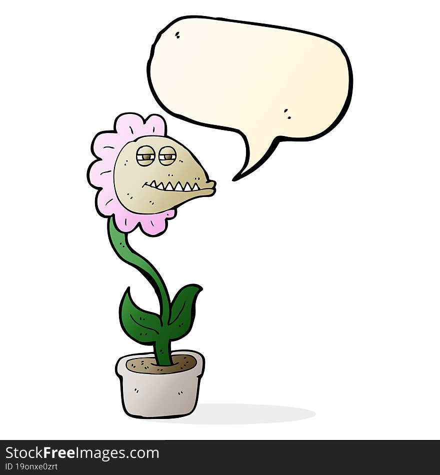 cartoon monster flower with speech bubble