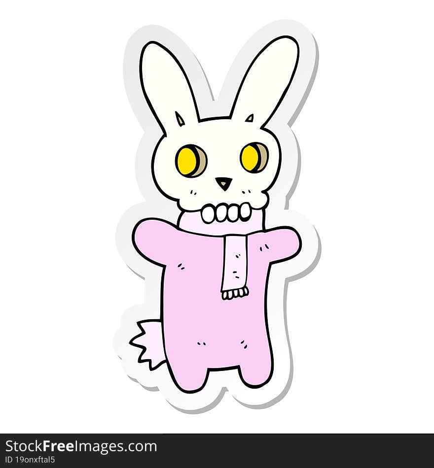 sticker of a cartoon spooky skull rabbit