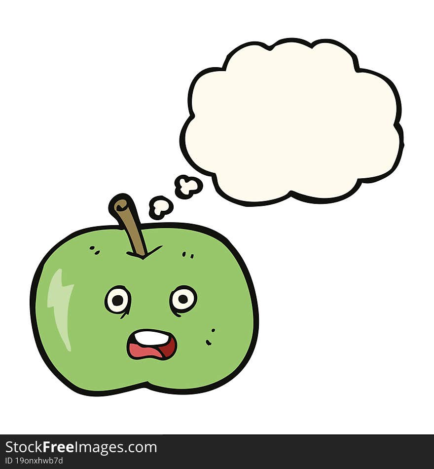 cartoon shiny apple with thought bubble