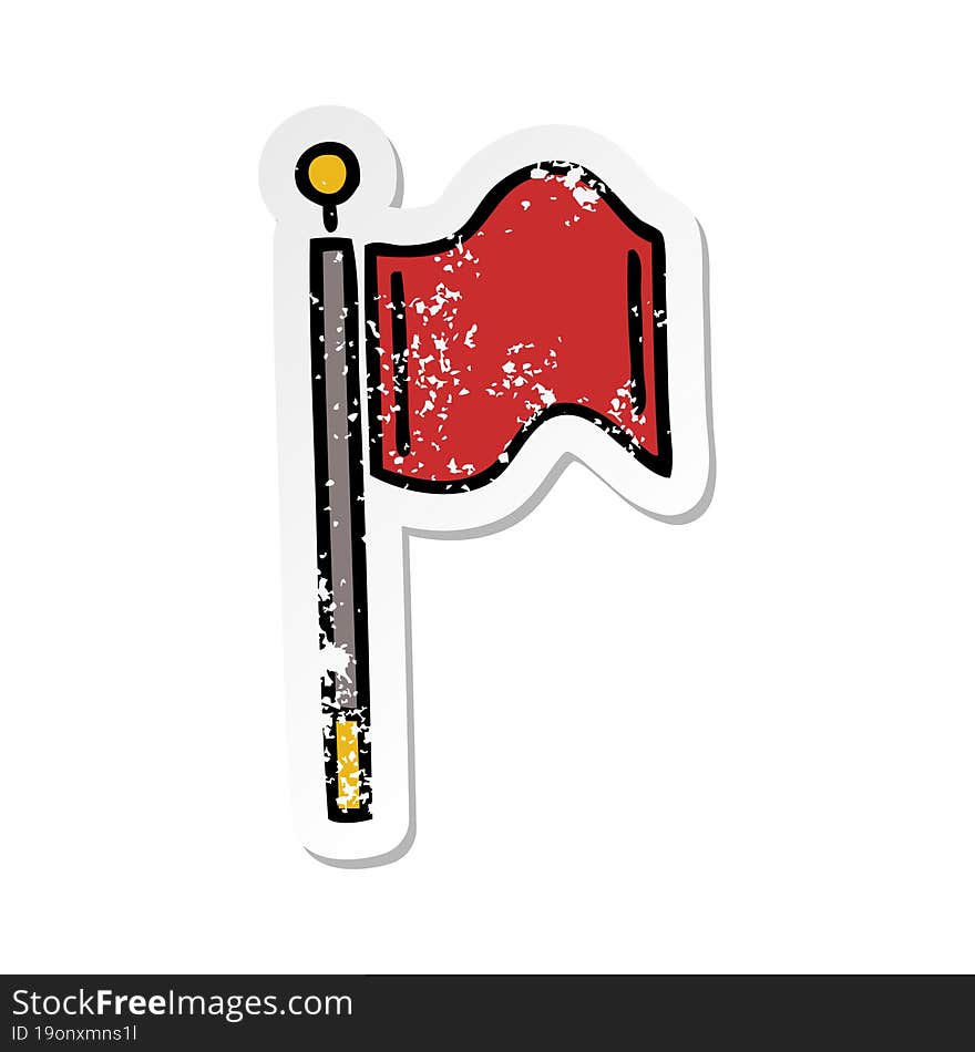 Distressed Sticker Of A Cute Cartoon Red Flag