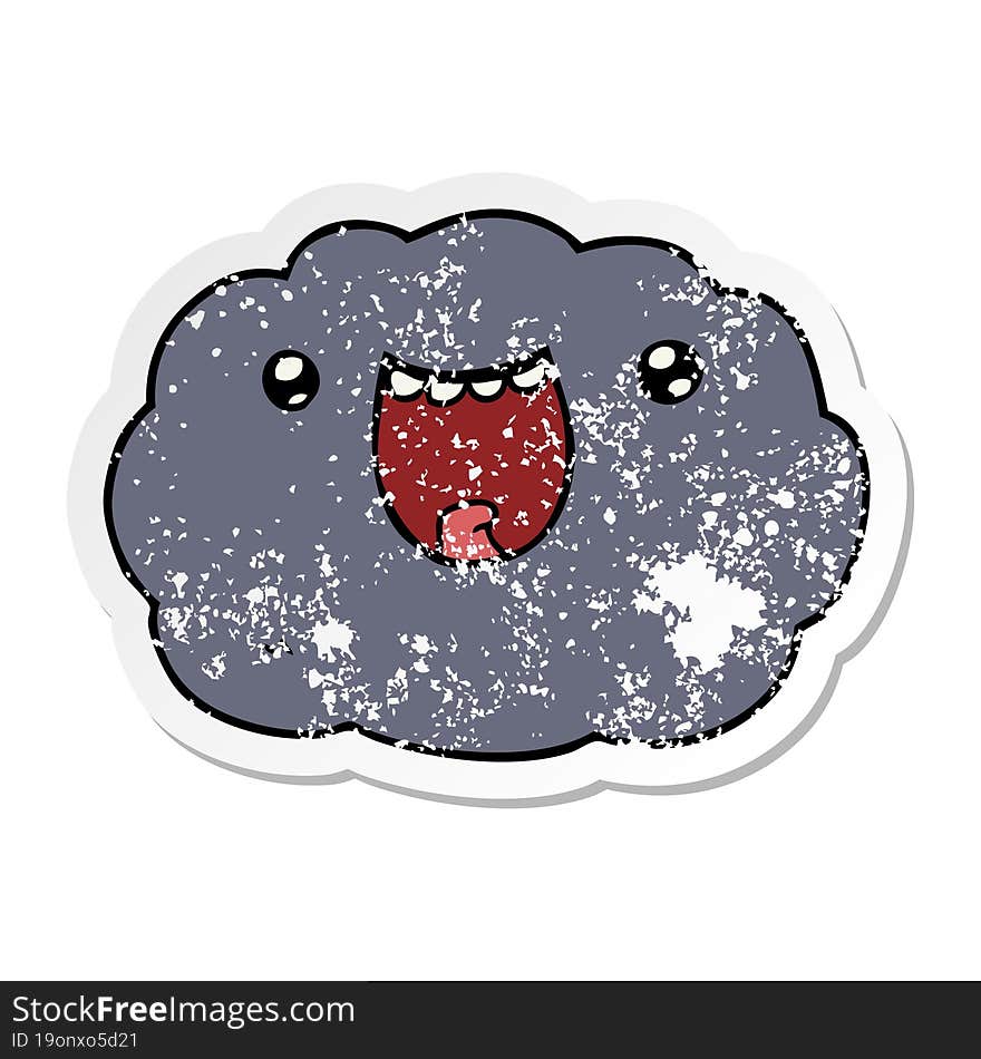 Distressed Sticker Of A Cartoon Happy Cloud