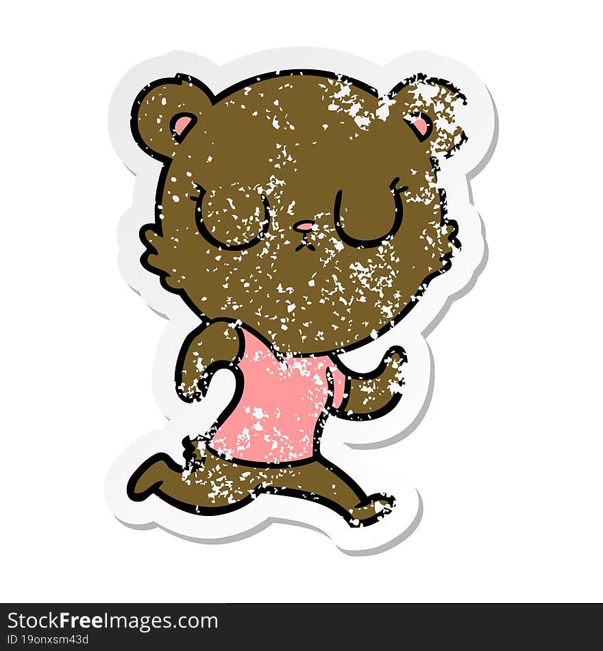 distressed sticker of a peaceful cartoon bear running